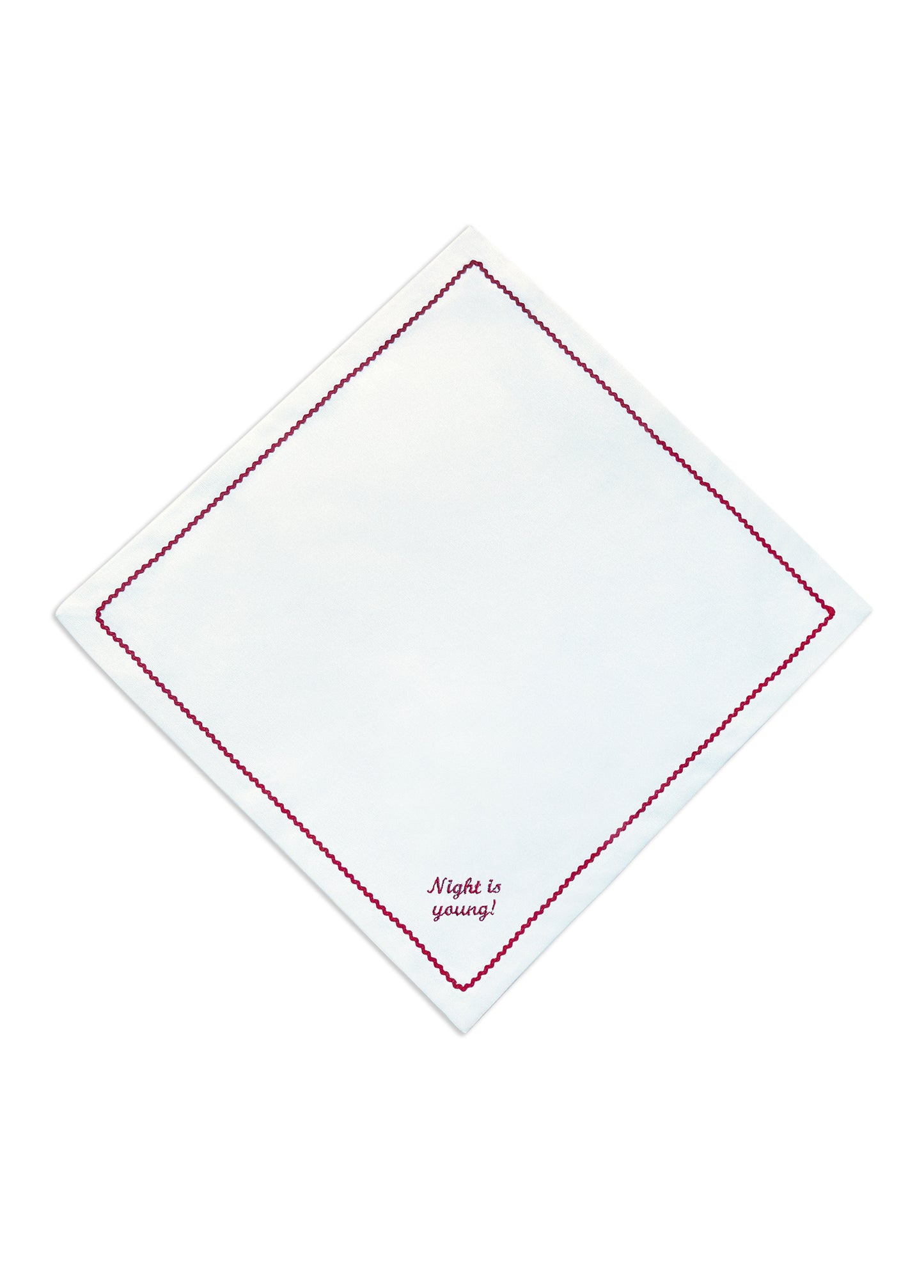 Greetings - Set of 4 Zigzag Napkins with Red Embroidery on White - 40x40 cm