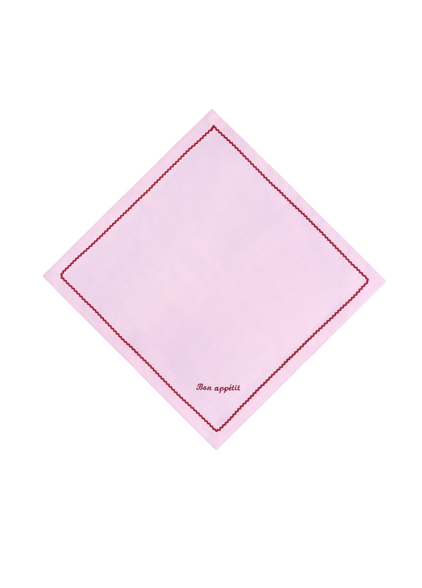 Greetings - Set of 4 Zigzag Napkins with Red Embroidery on Pink - 40x40 cm