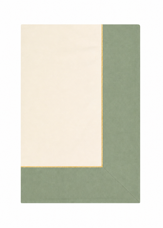 Soft Mint Masa Örtüsü- Nil Yeşili Bordür & Krem Kumaş ve Gold işlemeli Masa örtüsü 260x160 cm