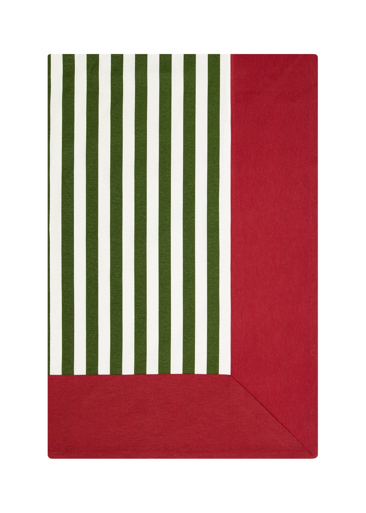 Rouge Elegance Yeşil Beyaz Çizgili ve Kırmızı Bordürlü Altın Renk İşlemeli Masa Örtüsü 260 x 160 cm