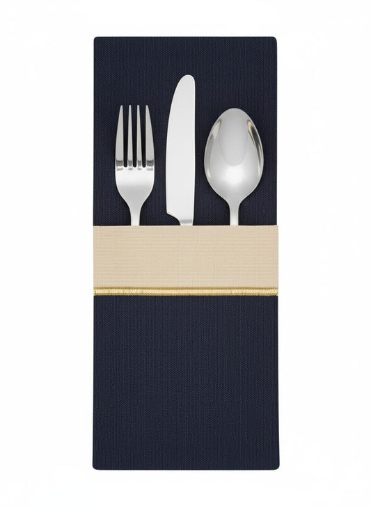Midnight Shine Lacivert Pamuklu 4'lü Çatal Bıçak Kesesi Seti