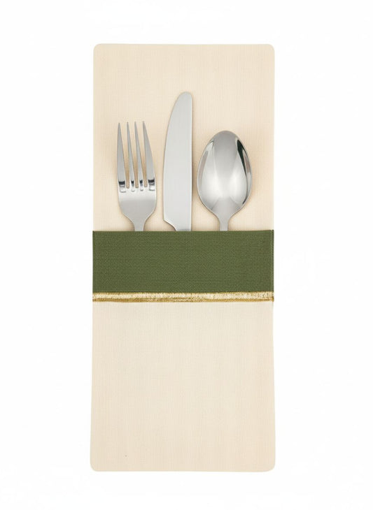Forest Charm Yeşil Detaylı Pamuklu 4'lü Çatal Bıçak Kesesi Seti