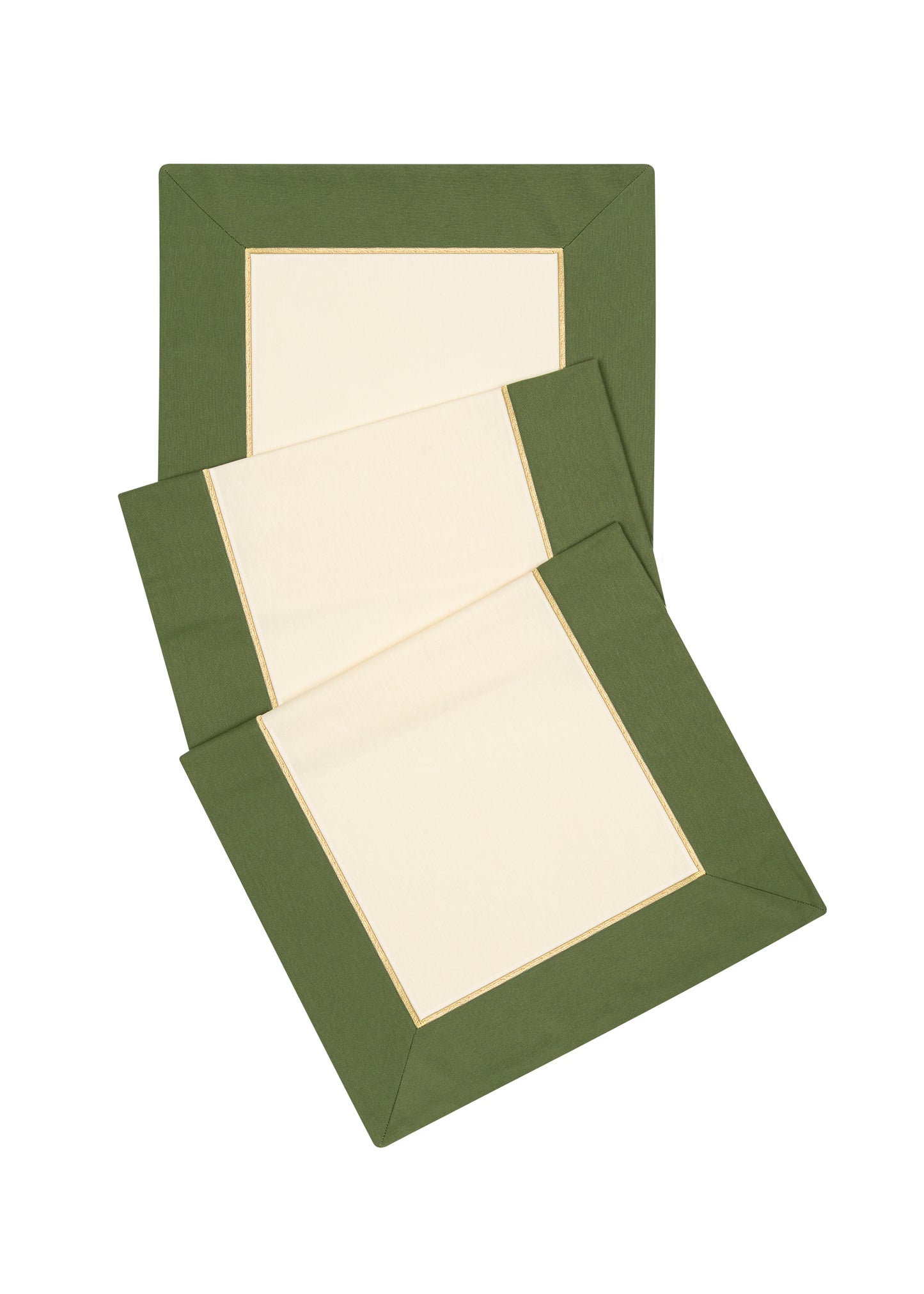 Forest Charm Yeşil & Bej Kumaş Üzerine Altın Renk İşlemeli Runner 150x50 cm