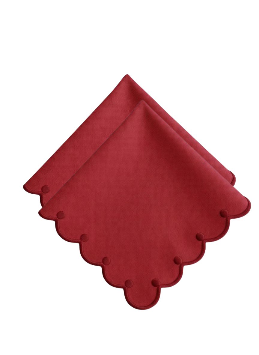 Red Embroidered Placemat & Napkin Set Of 2