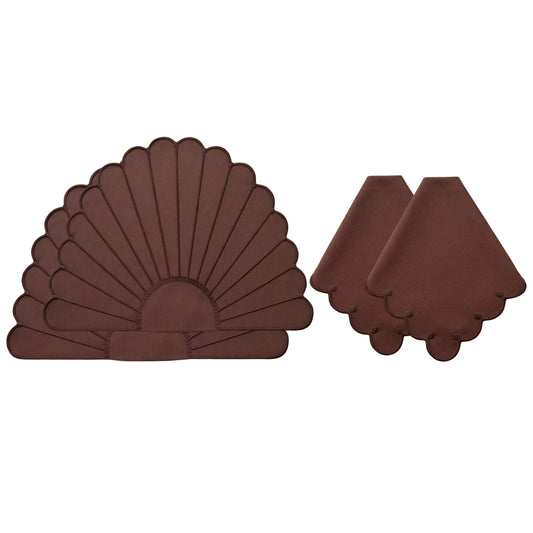 Brown Seashell Nakışlı 2’li Amerikan Servisi ve 2’li Peçete Seti