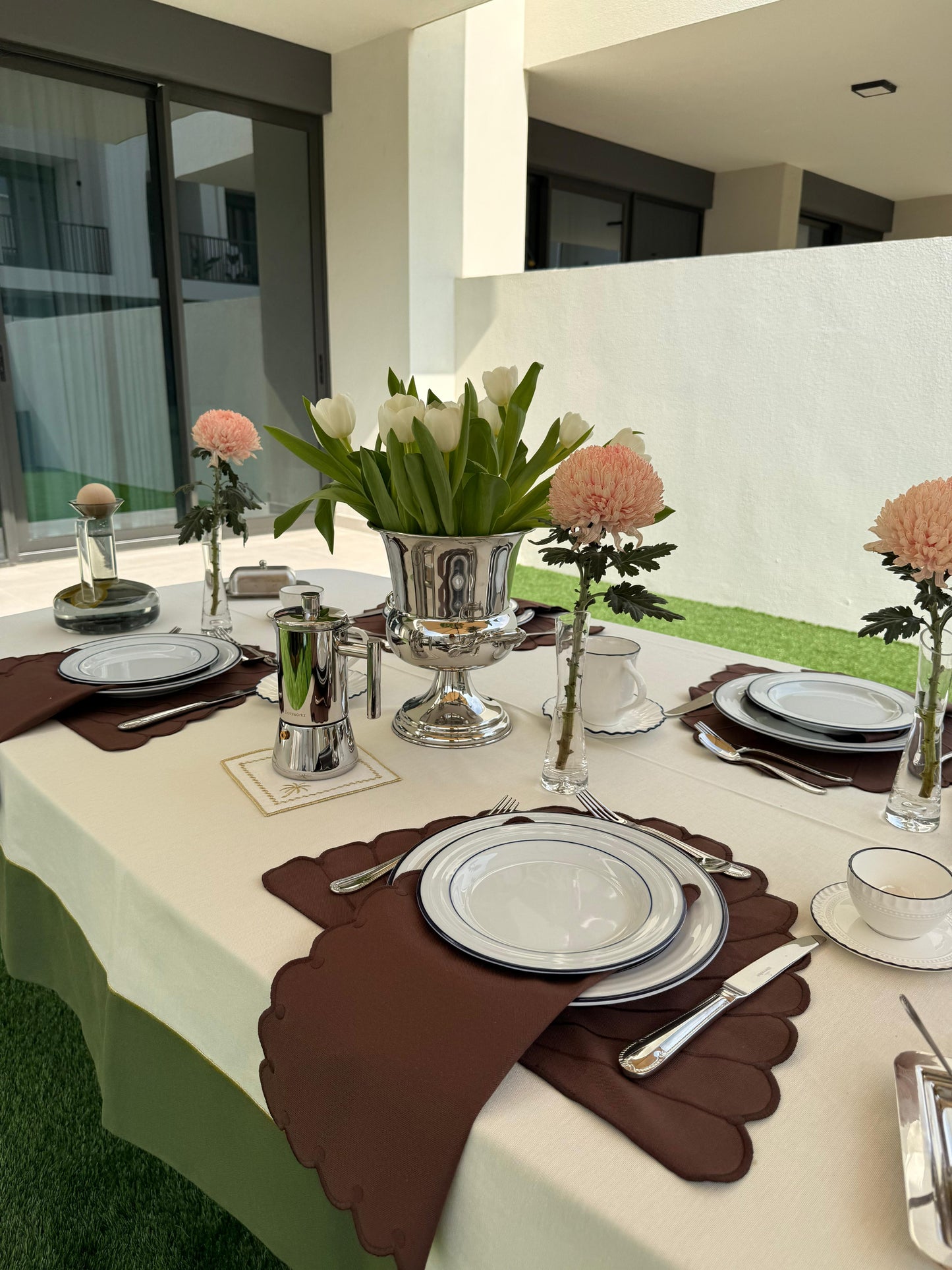 Brown Seashell Nakışlı 2’li Amerikan Servisi ve 2’li Peçete Seti