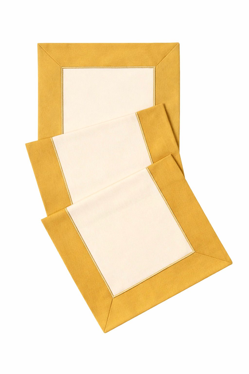 Amber Shine - Hardal ve Krem Kumaş Üzerine Altın Renk İşlemeli Runner 150 x 50 cm