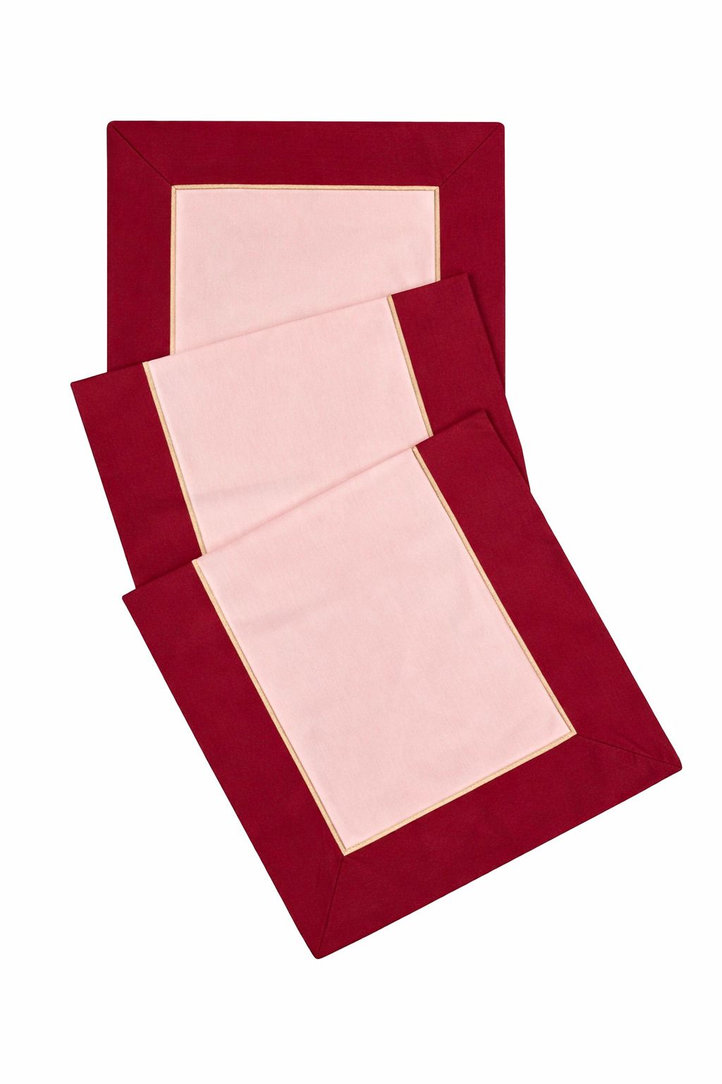 Blush Mist Pembe ve Bordo Kumaş Üzerine Altın Renk İşlemeli Runner 150 x 50 cm