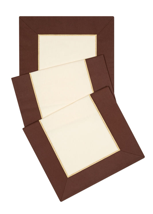 Brownie Sand Runner - Kahverengi ve Krem Kumaş Üzerine Altın Renk İşlemeli Runner 150 x 50 cm