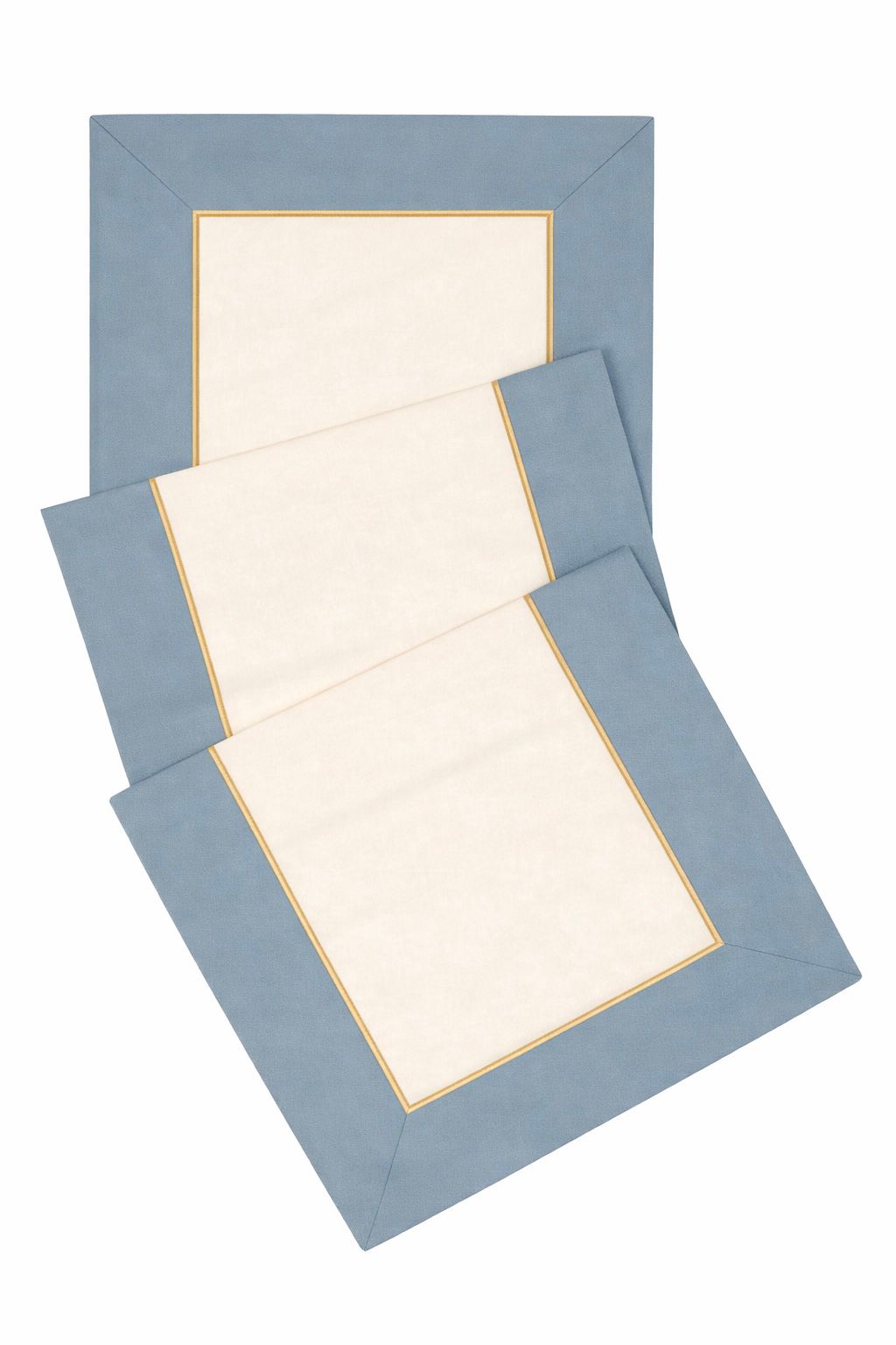 Coastal Mist - Açık Mavi ve Krem Kumaş Üzerine Altın Renk İşlemeli Runner 150 x 50 cm