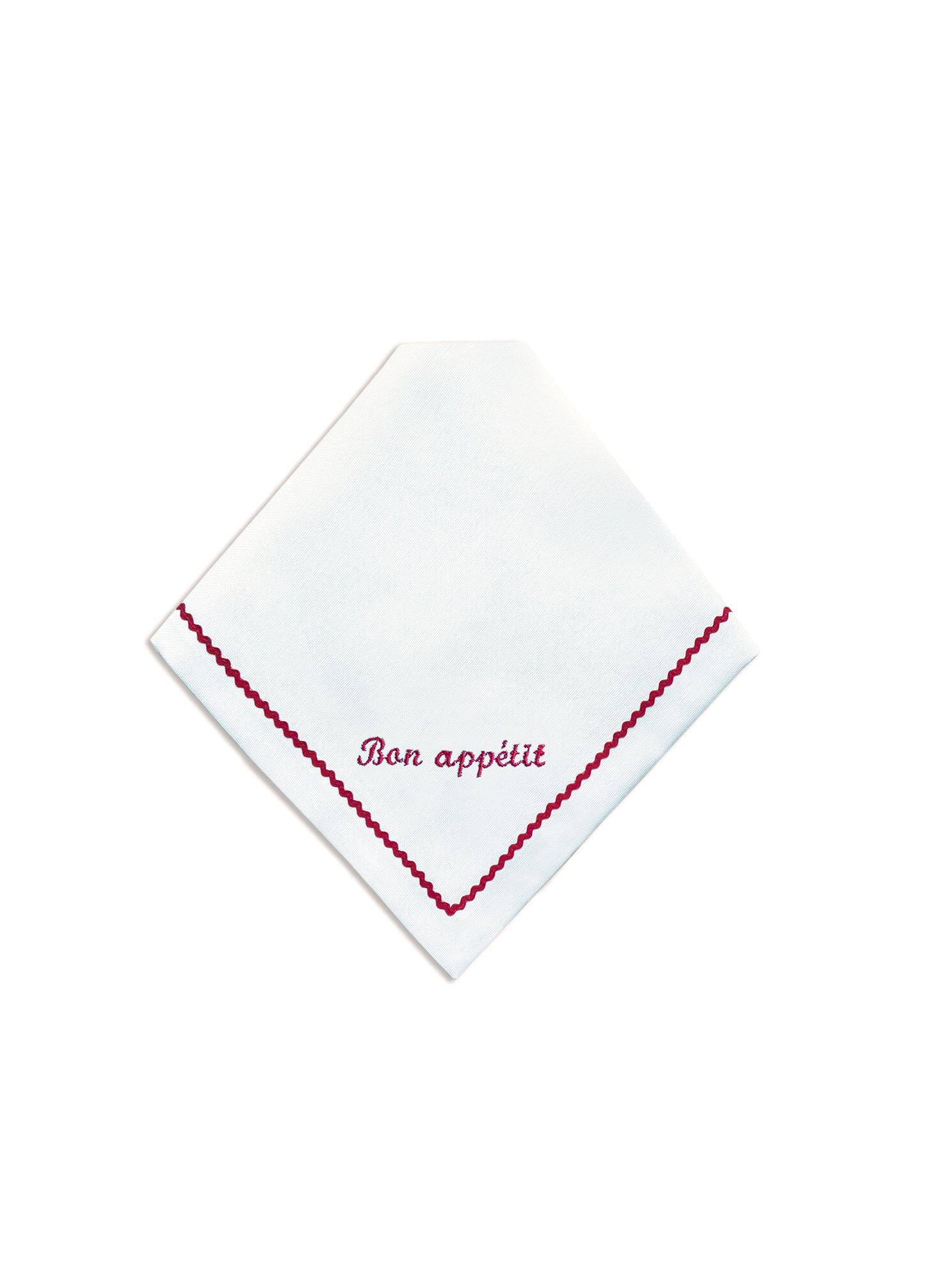 Greetings - Set of 4 Zigzag Napkins with Red Embroidery on White - 40x40 cm