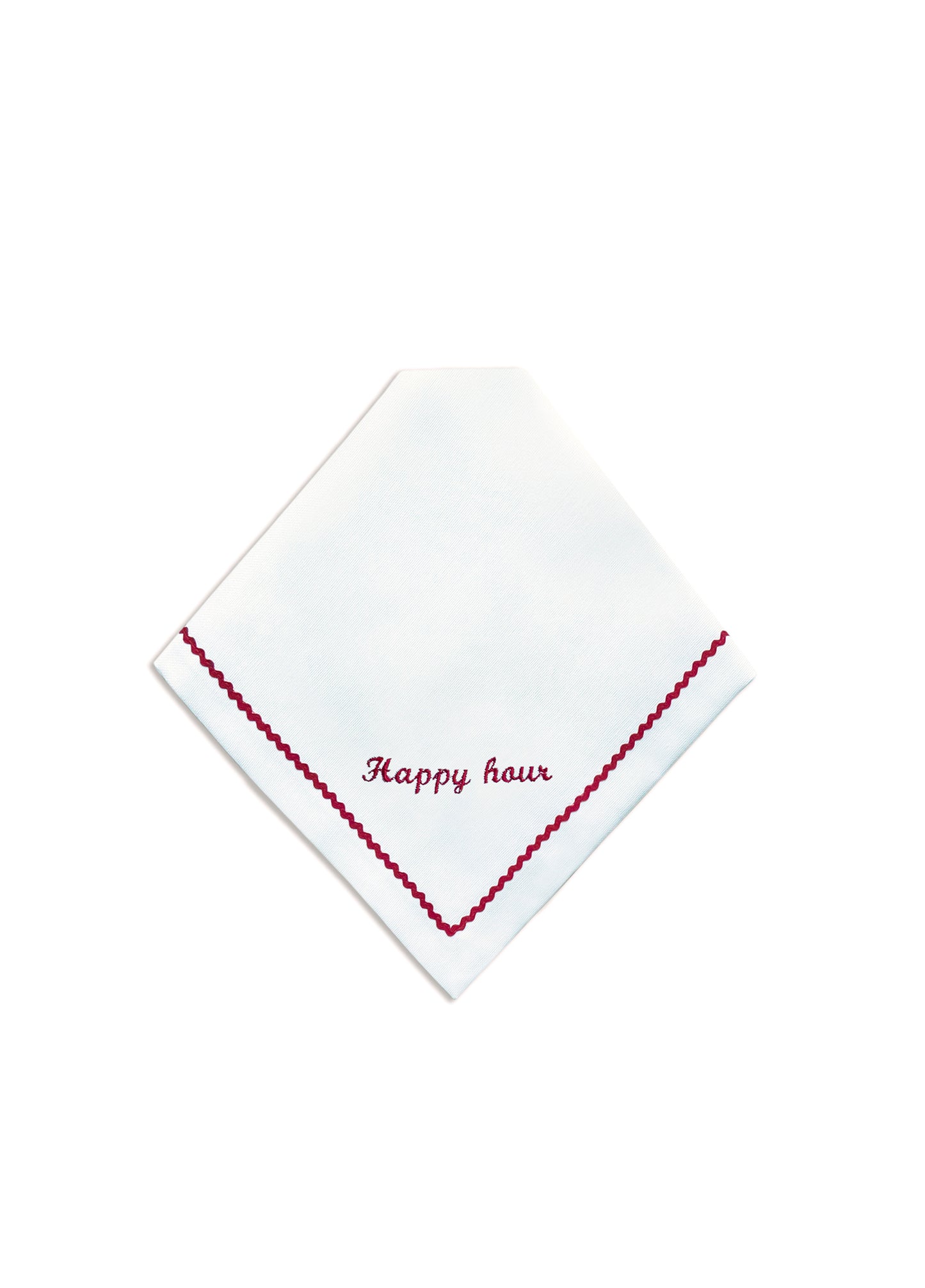 Greetings - Set of 4 Zigzag Napkins with Red Embroidery on White - 40x40 cm
