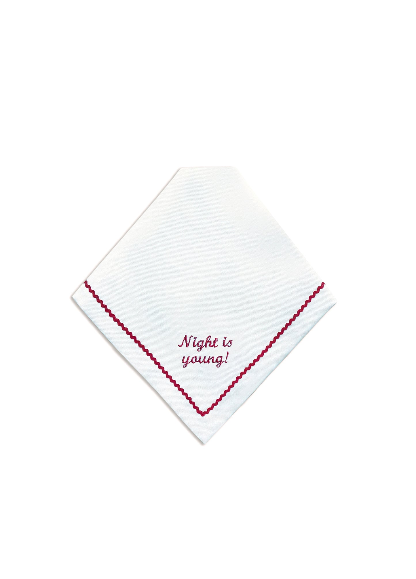 Greetings - Set of 4 Zigzag Napkins with Red Embroidery on White - 40x40 cm