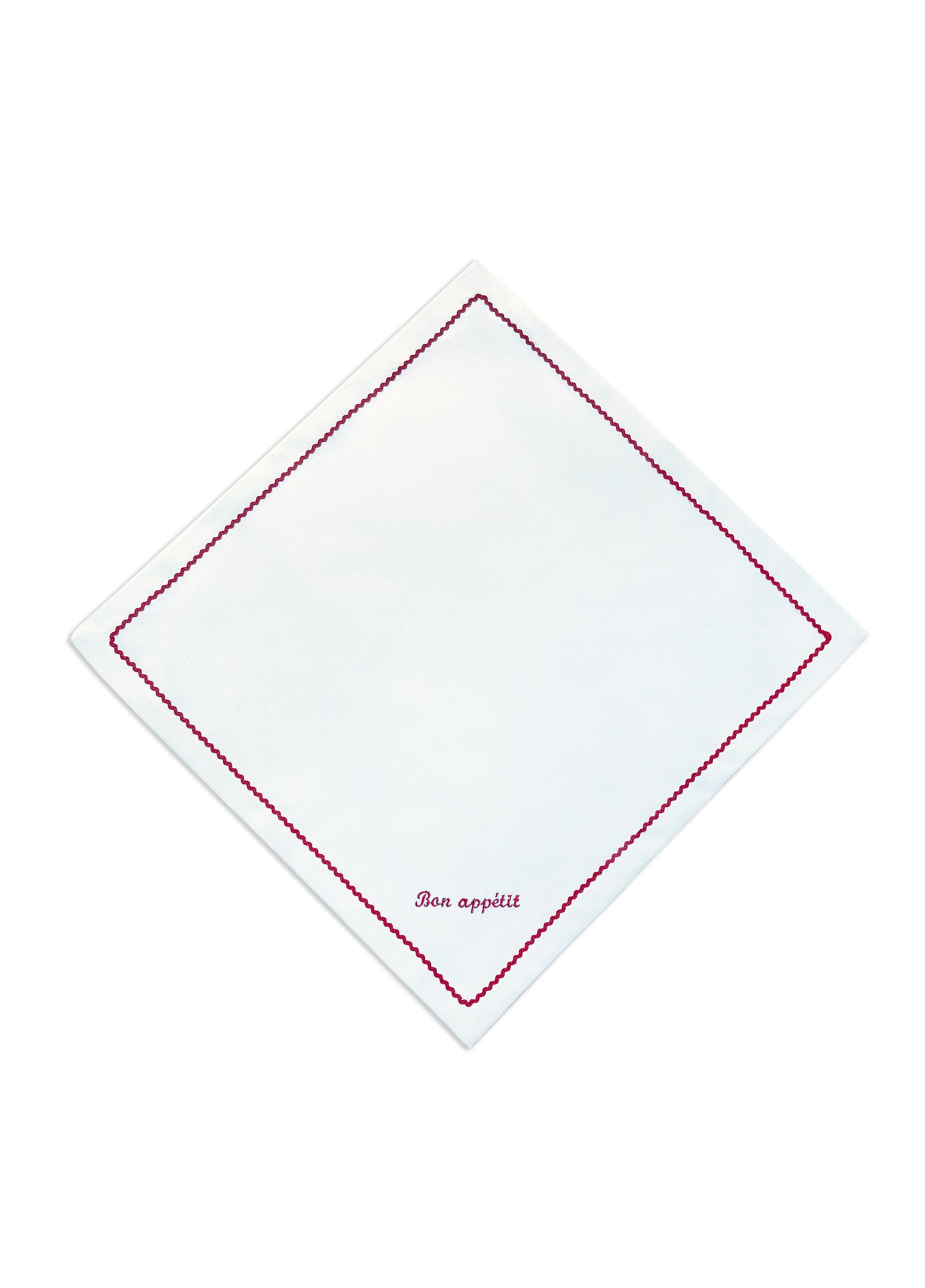 Greetings - Set of 4 Zigzag Napkins with Red Embroidery on White - 40x40 cm