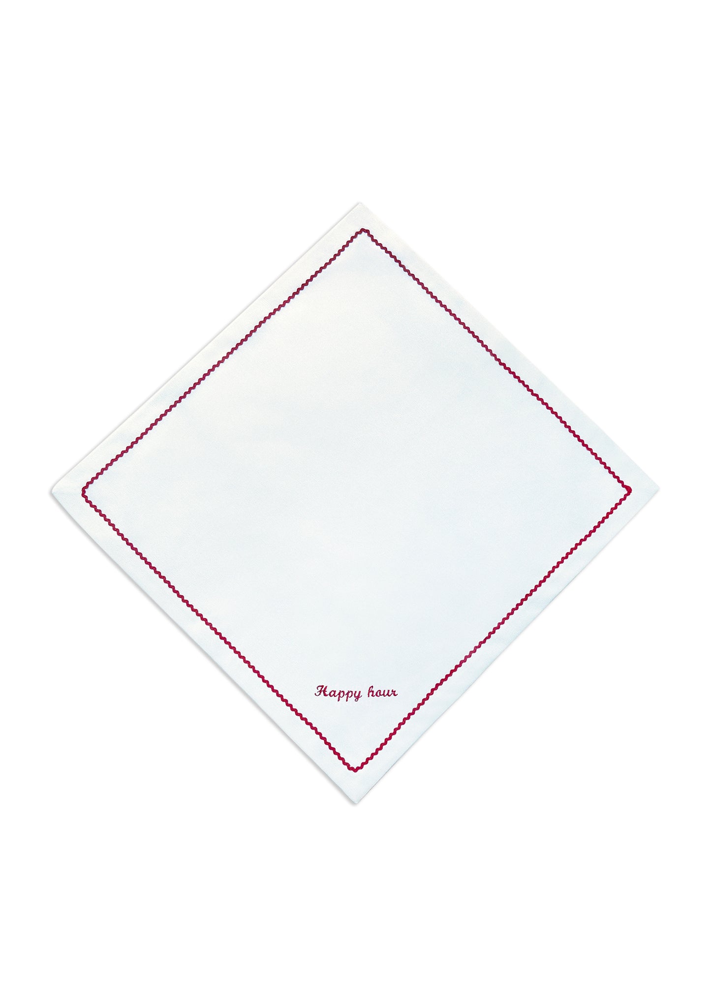 Greetings - Set of 4 Zigzag Napkins with Red Embroidery on White - 40x40 cm
