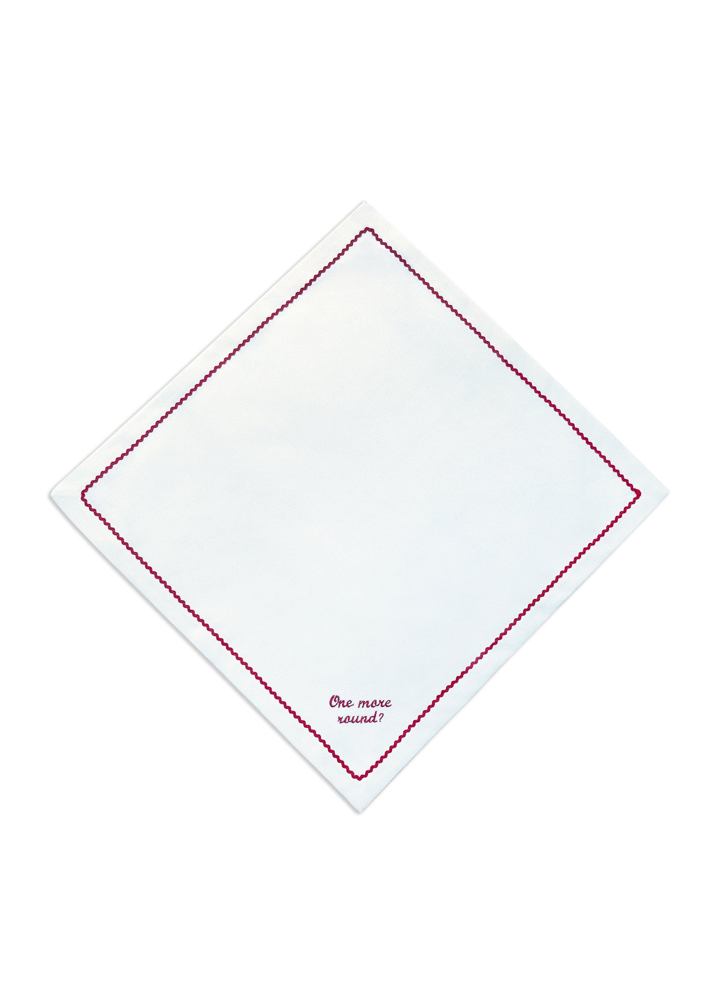 Greetings - Set of 4 Zigzag Napkins with Red Embroidery on White - 40x40 cm