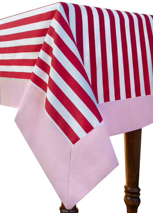 Gala Stripe Series - Kırmızı çizgili & Pembe Bordürlü Masa örtüsü 260x160 cm