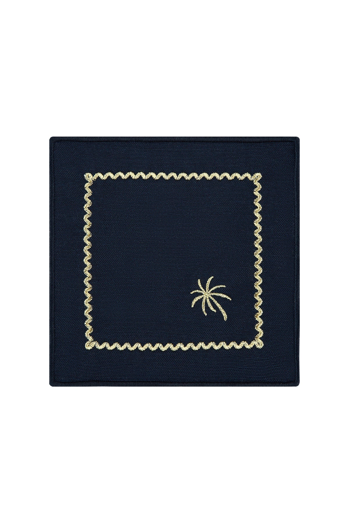 Navy Blue Embroidered Cocktail Napkin Set of 4 - “Navy Palm Charm”