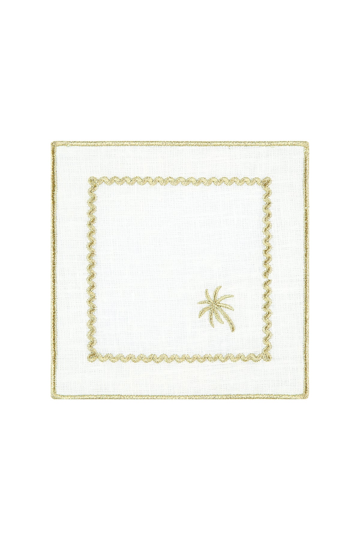 Pure Linen Embroidered Cocktail Napkin Set of 4 - “ White Palm Charm”