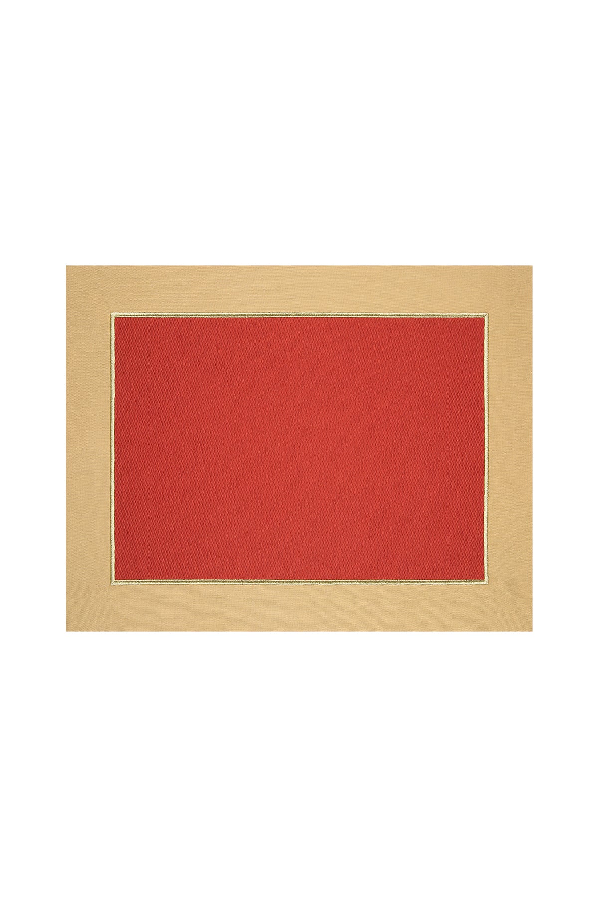 Brick Red & Cookie With Gold Embroidered, Timeless Placemat Set Of 4 - “Sunset Therapy”
