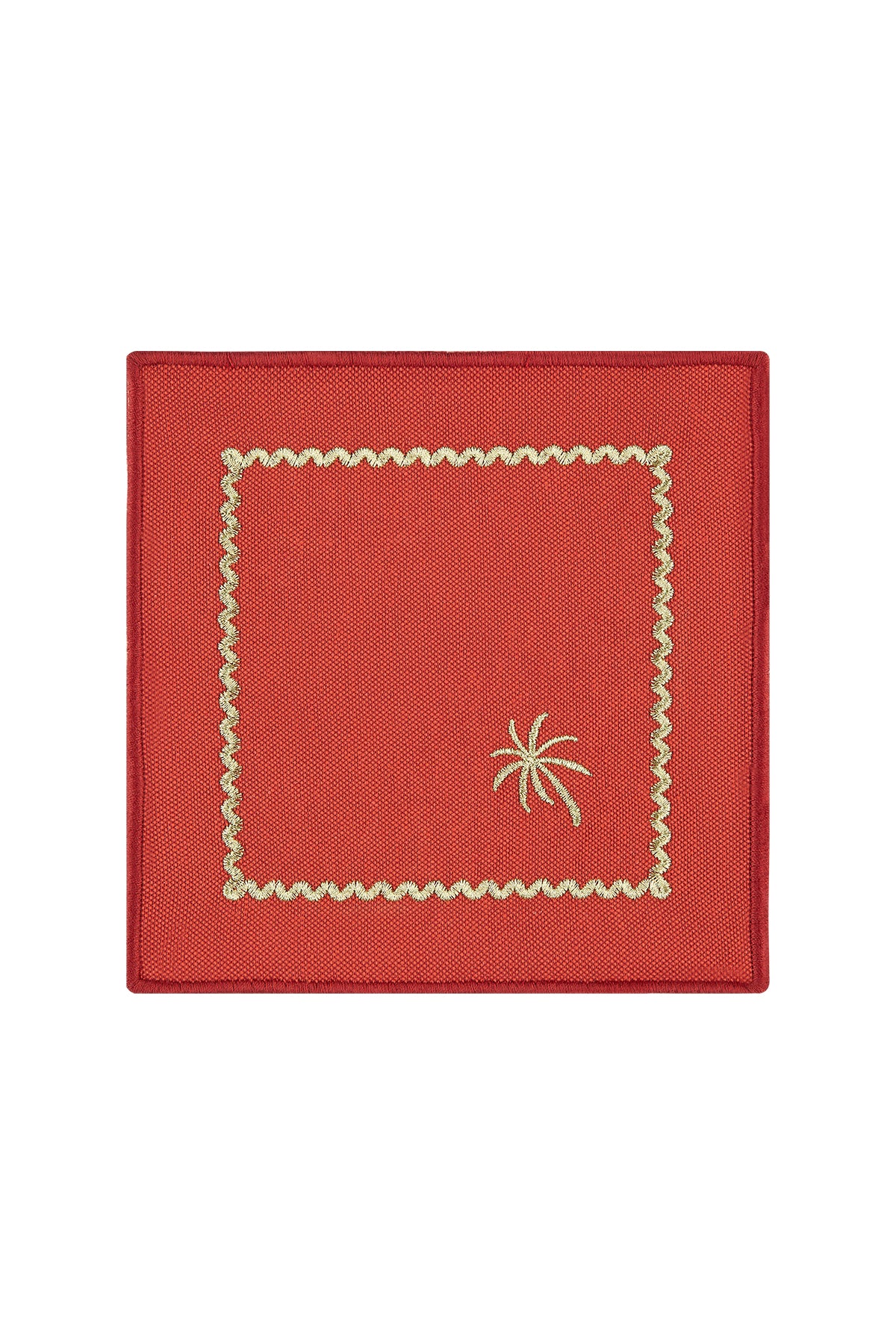 Brick Red Embroidered Cocktail Napkin Set Of 4 - “ Brick Red Palm Charm”