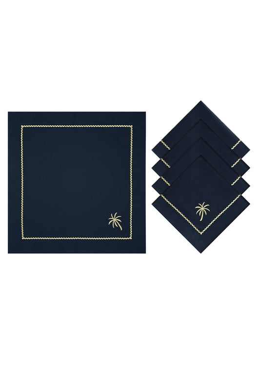 Navy Blue embroidered napkin set of 4 - “Navy Palm Charm”