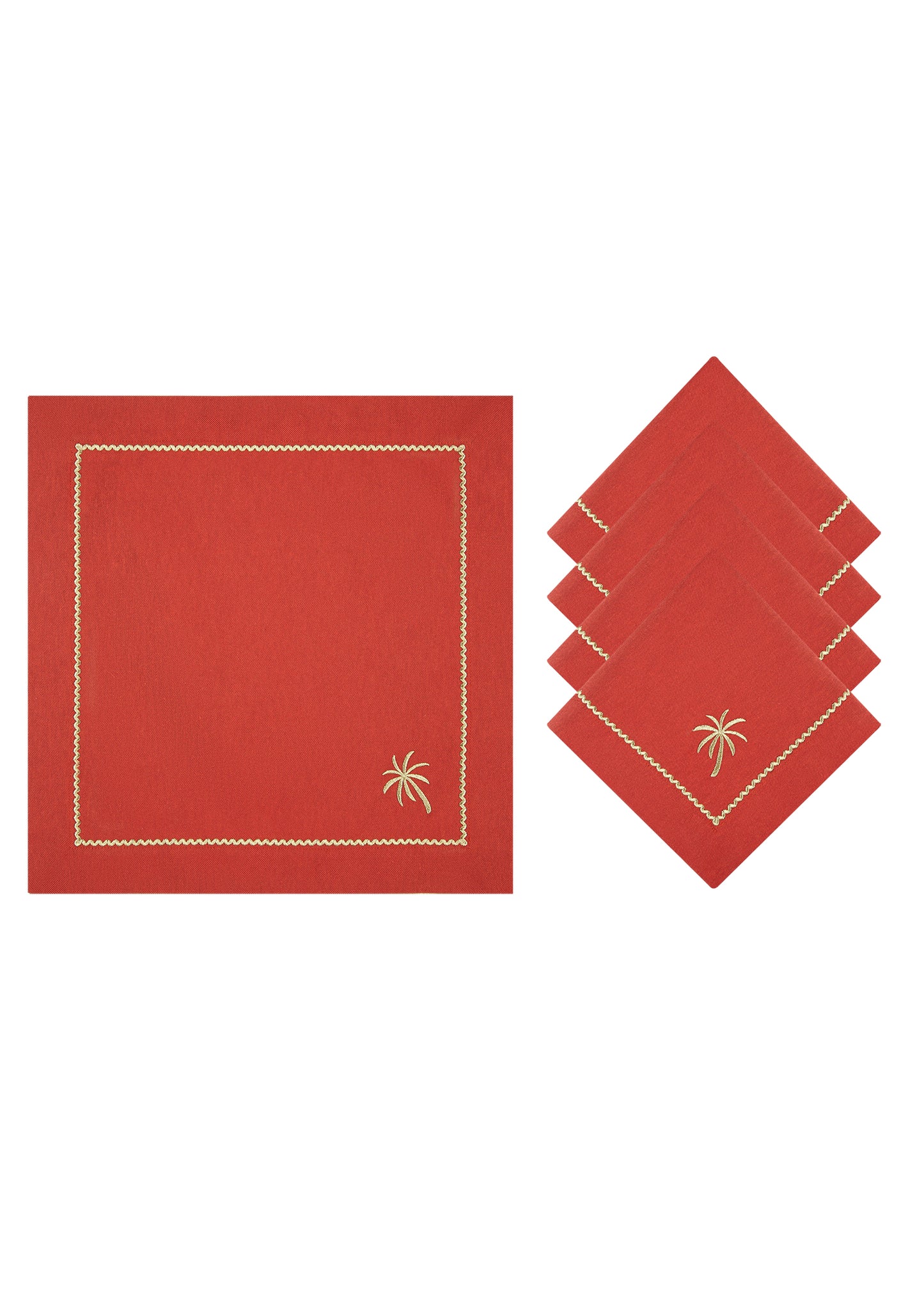 Brick Red Embroidered Napkin Set Of 4 - “ Brick Palm Charm”