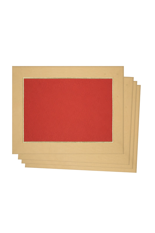 Brick Red & Cookie With Gold Embroidered, Timeless Placemat Set Of 4 - “Sunset Therapy”