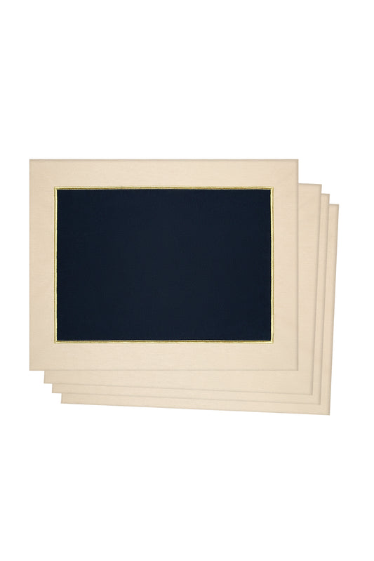 Navy Blue & Beige With Gold Embroidered, Timeless Placemat Set Of 4 -““Midnight Shine“