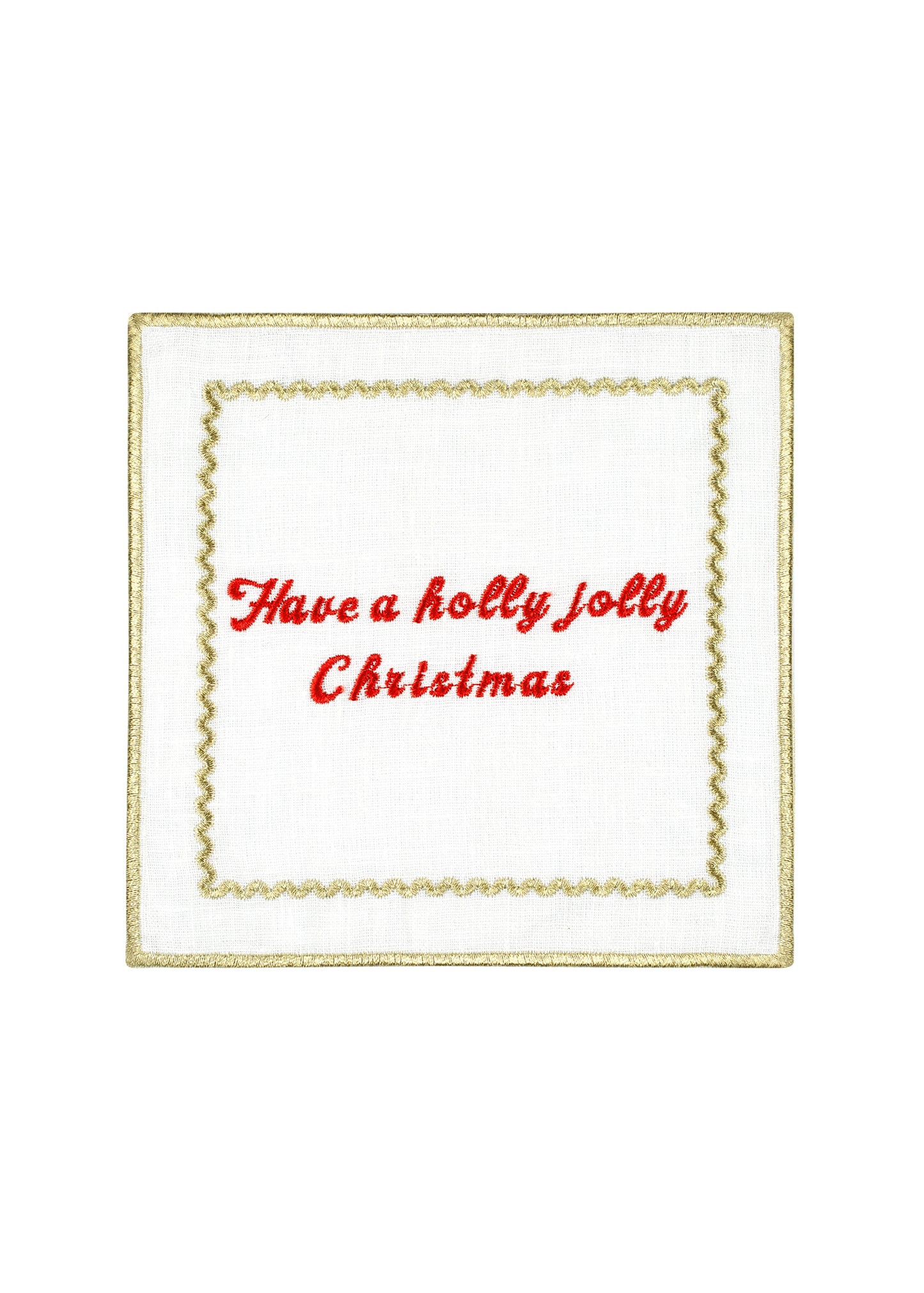 Embroidered Linen Cocktail Napkin Set Of 4 - “Christmas Cheer”