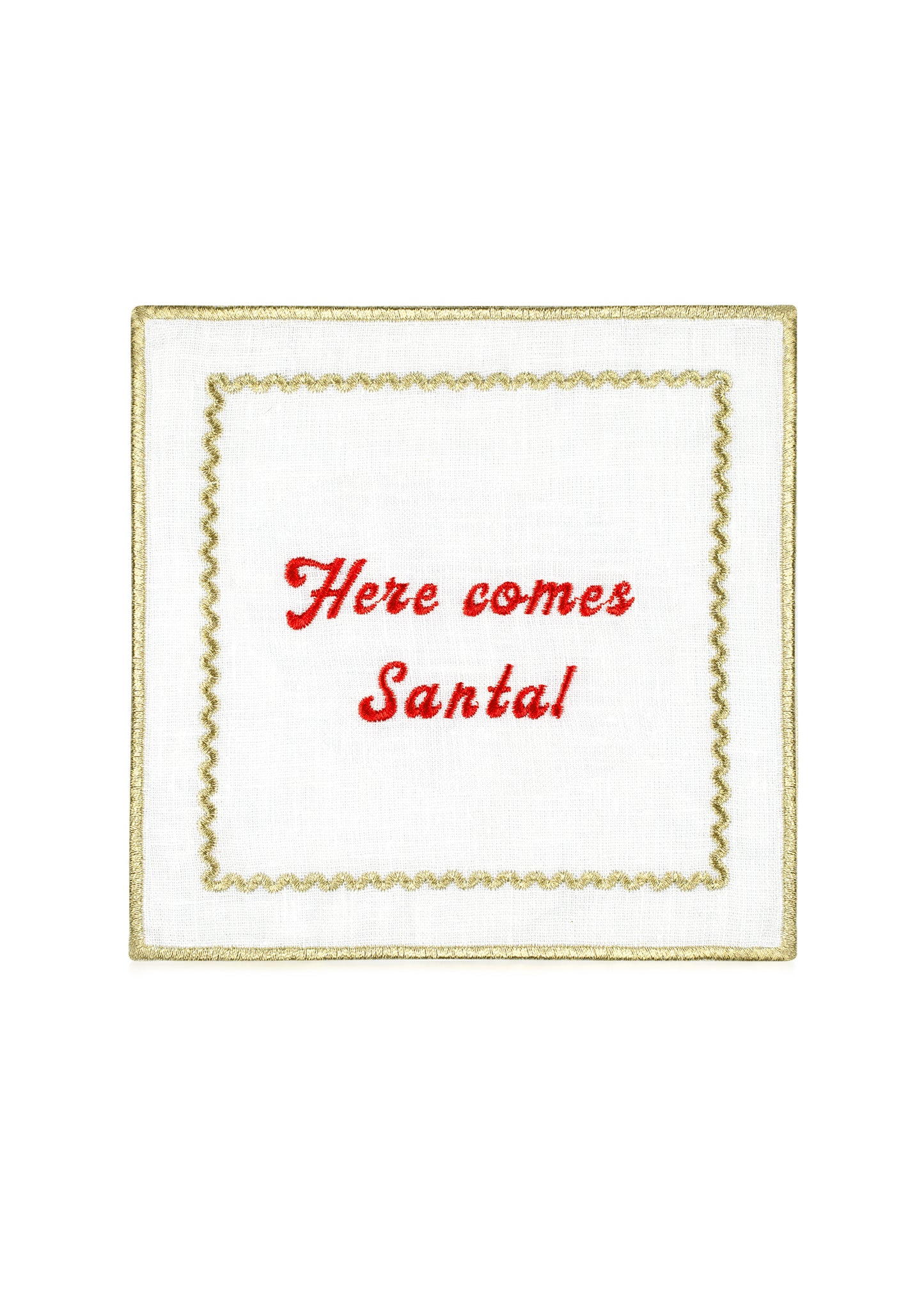 Embroidered Linen Cocktail Napkin Set Of 4 - “Christmas Cheer”