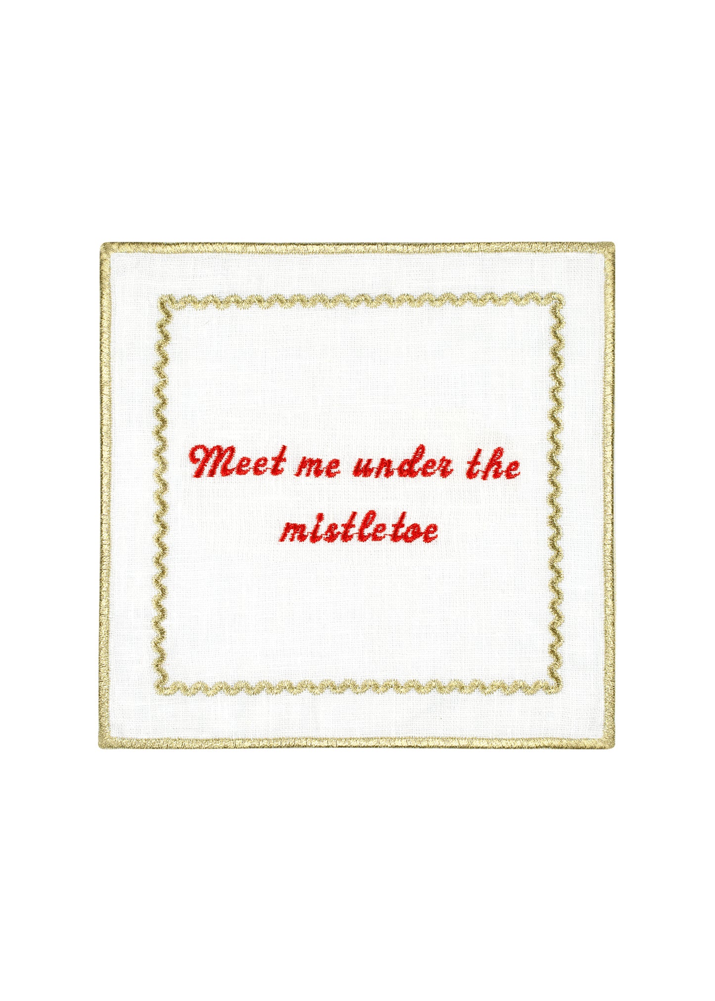 Embroidered Linen Cocktail Napkin Set Of 4 - “Christmas Cheer”