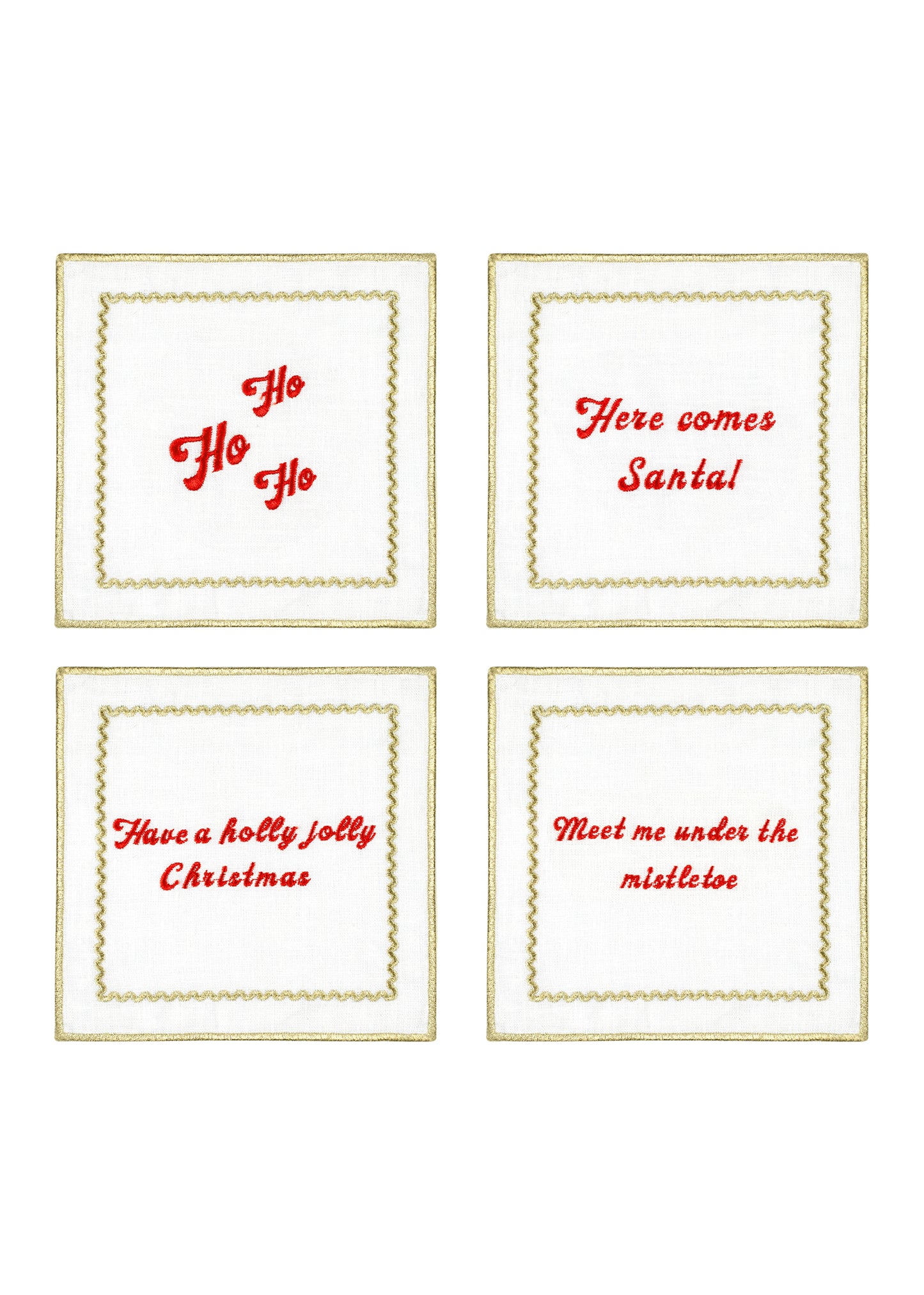 Embroidered Linen Cocktail Napkin Set Of 4 - “Christmas Cheer”