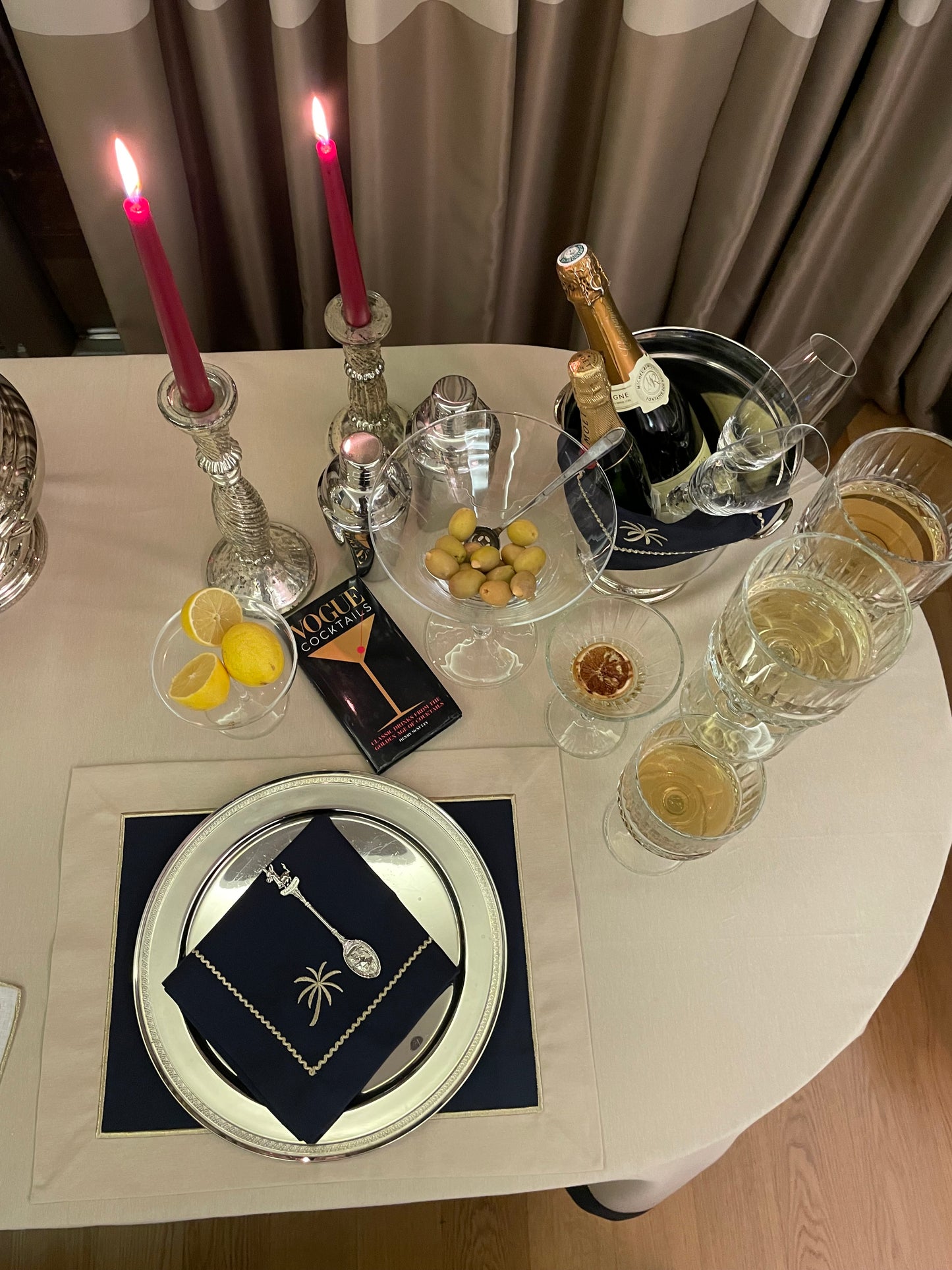 Beige & Navy Blue With Gold Embroidered, Timeless Tablecloth , 260x160cm  -“Midday Magic Tablecloth”