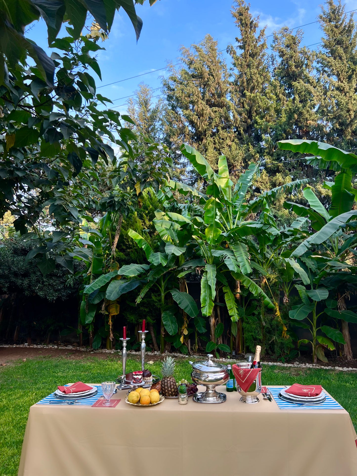 Cookie & Brick Red With Gold Embroidered, Timeless Tablecloth , 260x160cm  -”Sunset Therapy Tablecloth”
