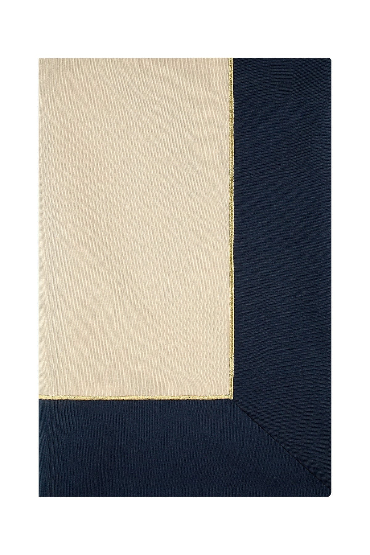 Beige & Navy Blue With Gold Embroidered, Timeless Tablecloth , 260x160cm  -“Midday Magic Tablecloth”